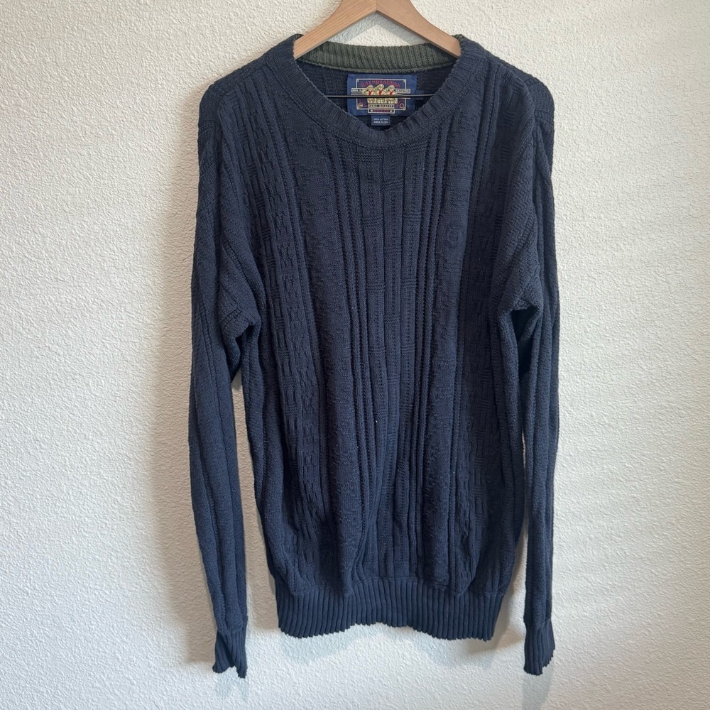 VTG Ralph Lauren Chaps Sweater Men's Large Blue Boy Scout Label Cable Knit